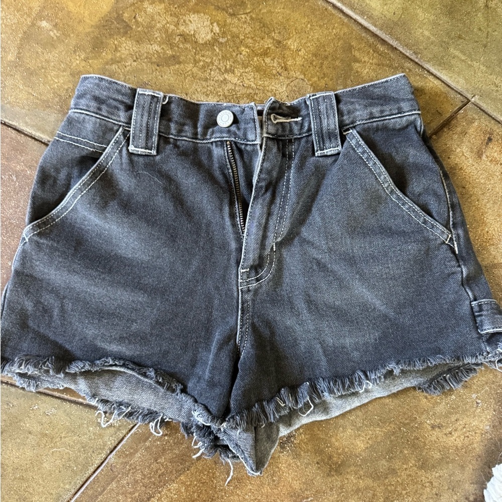 PacSun Charcoal Jean Shorts with Frayed Hem